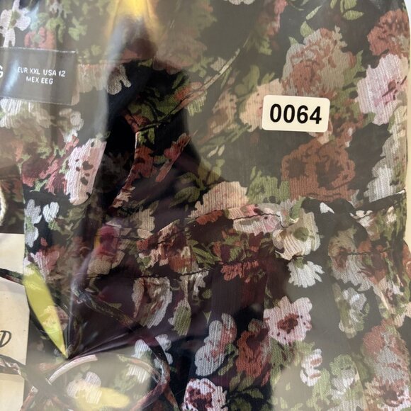 Mango Floral Print Sheer Blouse US 12 Black Multicolor Long Sleeve Lightweight - Picture 12 of 12